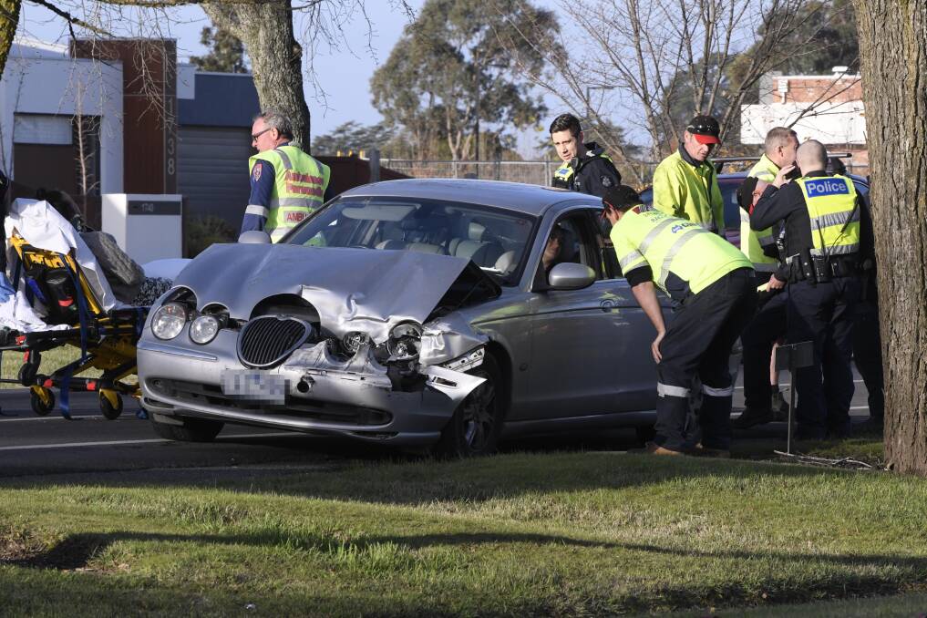 Emergency services on the scene of an accident on Wednesday afternoon. Picture; Lachlan Bence