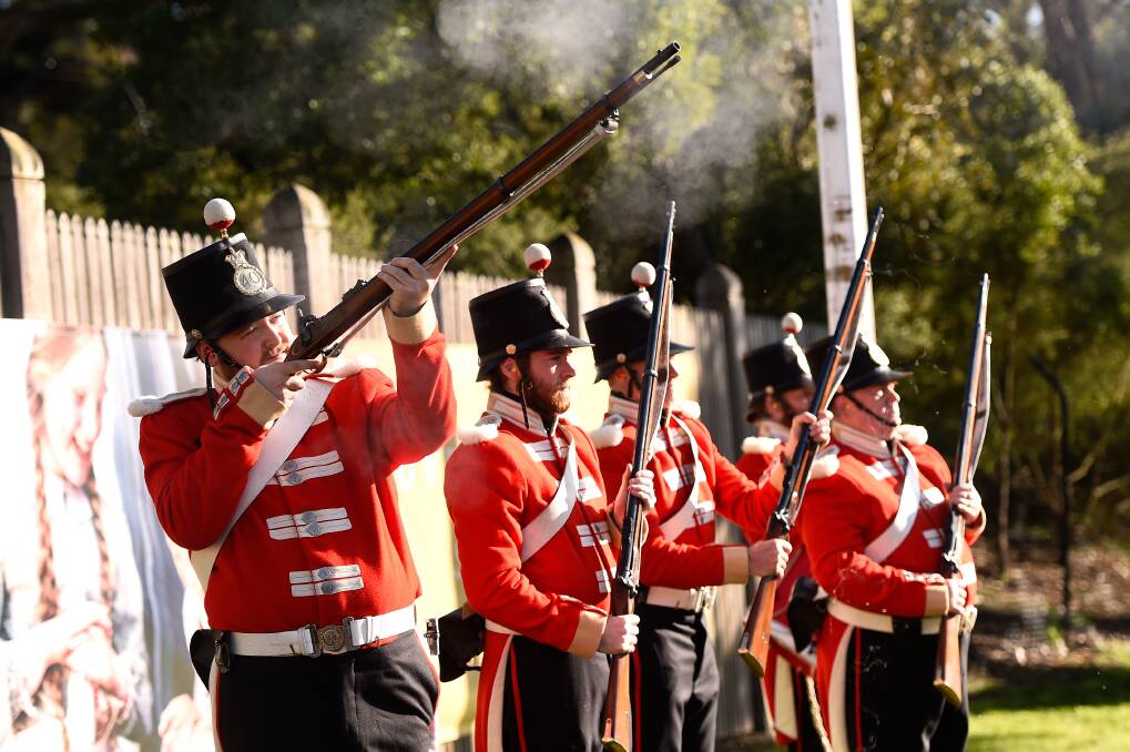 Troopers mark the re-opening Sovereign Hill with a unique salute. Picture: Adam Trafford 