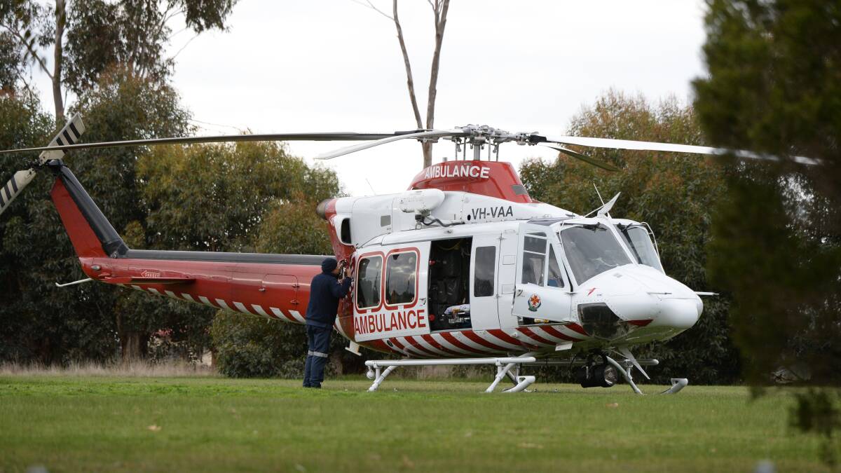 The air ambulance was called to transport a man in his 40s to the Royal Melbourne Hospital after a crash at Beaufort
