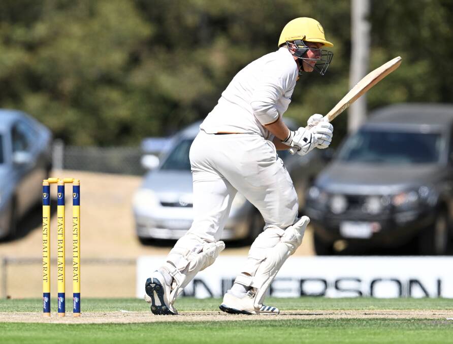 Lewis Hodgins batted strongly at the start of the day for 24. Picture by Lachlan Bence