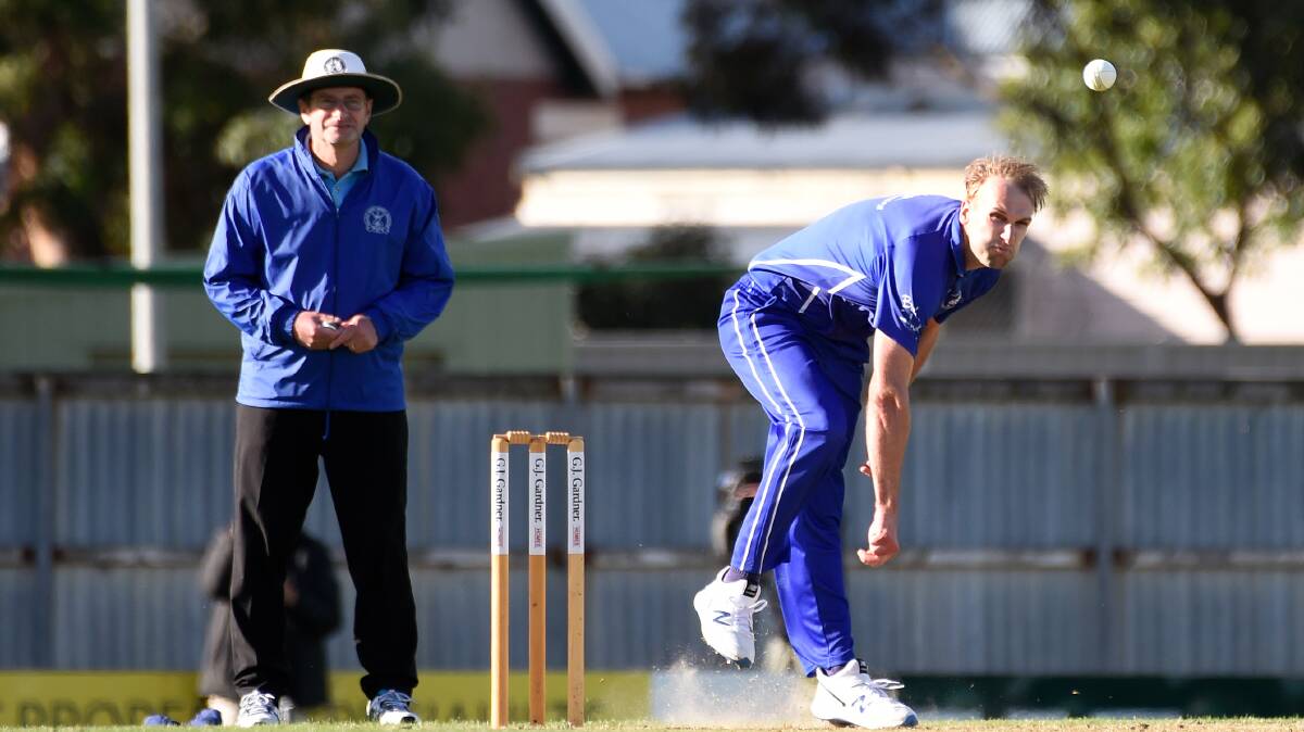 TOUGH DAY OUT: Daniel McDonald of Golden Point bowls on Saturday afternoon in the BCA grand final. Picture: Adam Trafford.