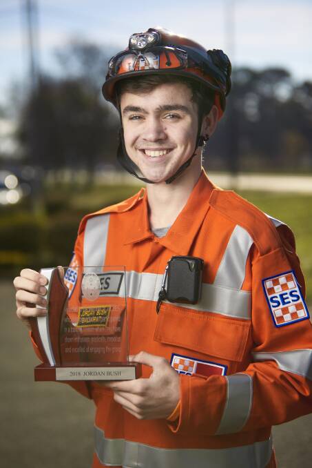 Jordan Bush has only been volunteering with the SES since August last year. Picture: Luka Kauzlaric