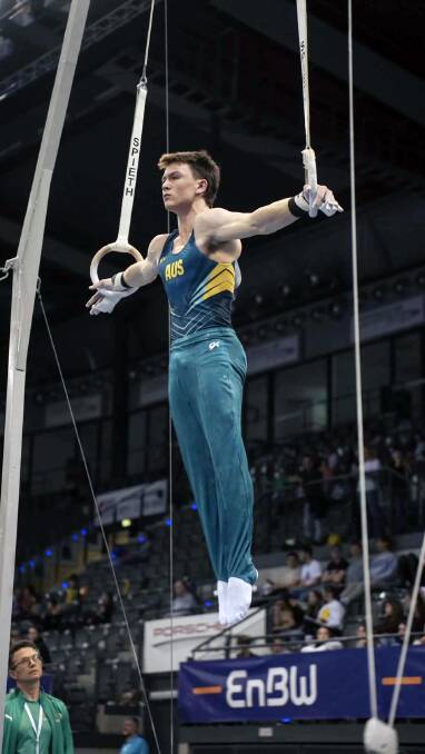 Nicholas Howard on the rings at the DTB Pokal (German Gymnastics Federation Cup) recently. Picture supplied