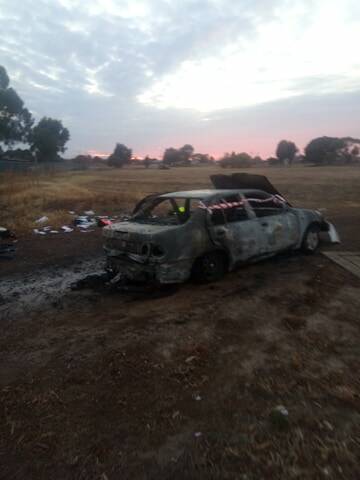 The car found burned out near Willow Grove this morning. Picture: Glen Macdonald