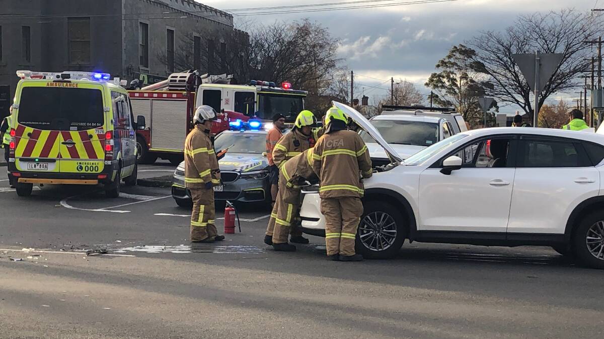 Emergency crews are on the scene of another crash at the corner of Raglan and Sturt streets in central Ballarat. Picture: Greg Gliddon