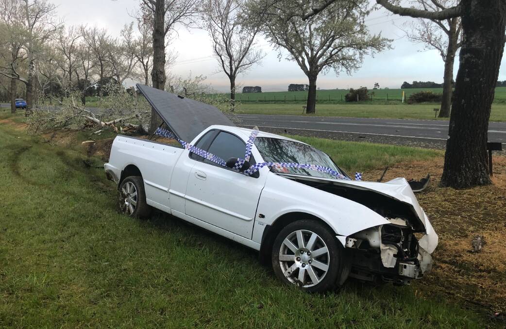 The utility which crashed on Remembrance Drive this morning. Picture: Greg Gliddon