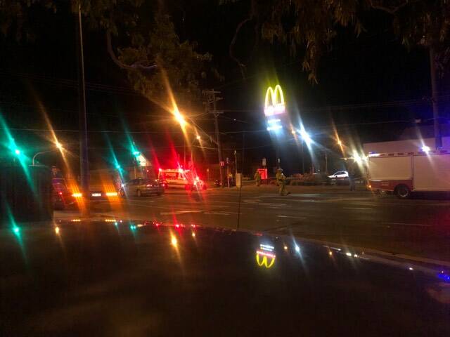 The scene near McDonalds on Howitt Street last night. Picture: Matty Clark