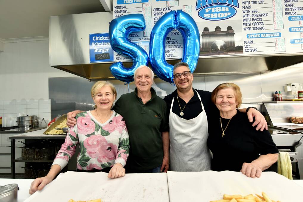 FAMILY: Niki, George, Andrew and Olga Grinos are celebrating 50 years of the Arch Fish Shop. Picture: Jeremy Bannister