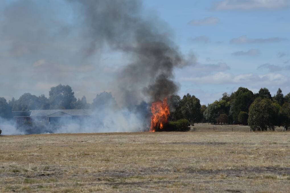 A fire which burned about five acres of grassland near Cardigan Village this afternoon. Picture: Kate Healy