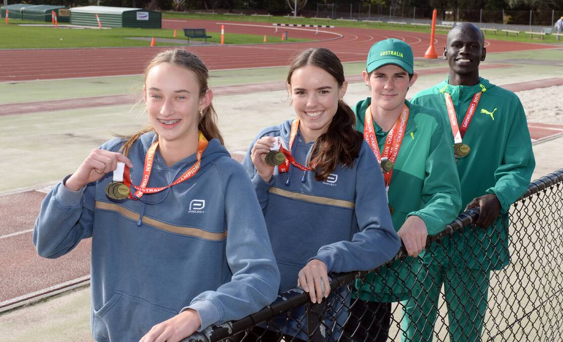 Mackayla Culvenor and Molly Fraser (with Lachlan O'Keefe and Yual Reath) are ready for big things this athletics season. Picture by Lachlan Bence