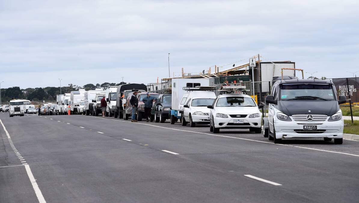 The queues started early near the airport on Thursday morning. Picture: Adam Trafford