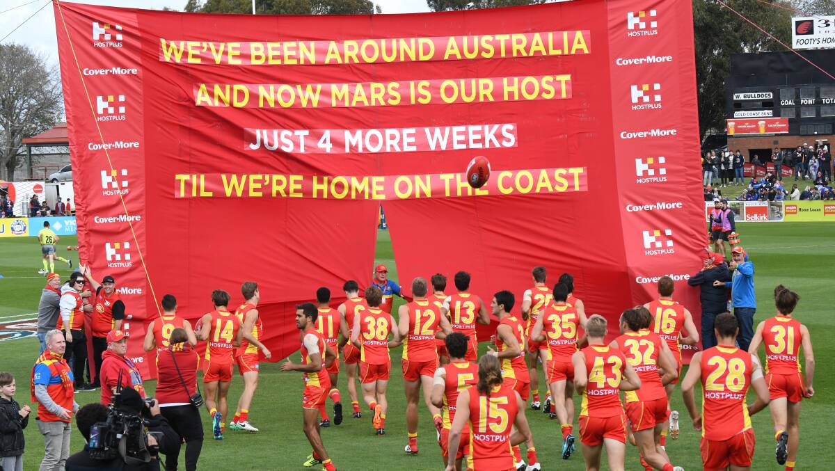 How poetic was this banner for the Gold Coast Suns in 2018? The Suns look set to return to Mars Stadium this weekend.
