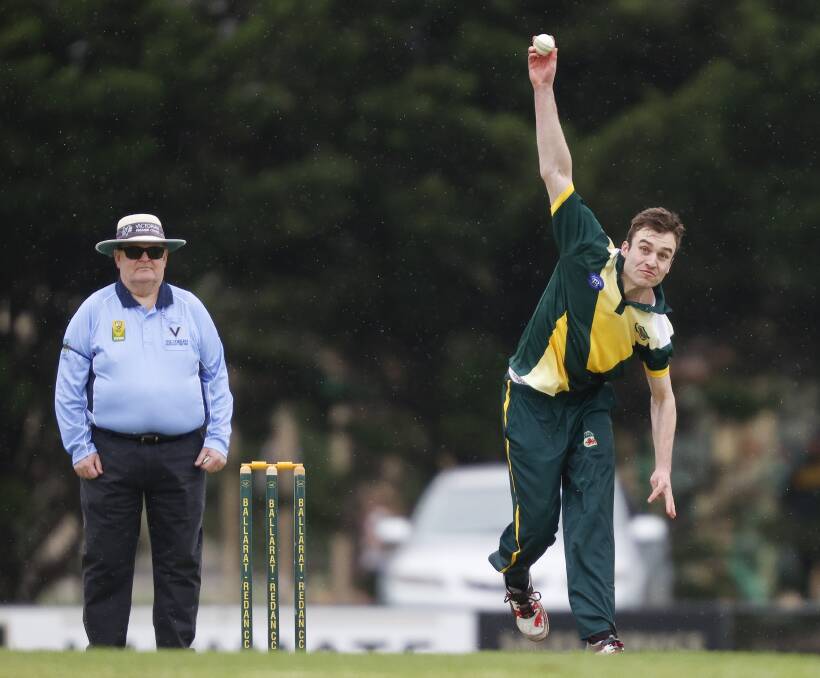 NEW LOOK: Naps-Sebas' Jacob Coxall bowls against Ballarat-Redan. Picture: Luke Hemer