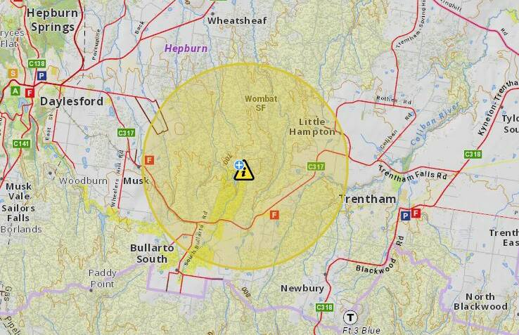 The advice warning has been issued this afternoon for areas east of Daylesford.
