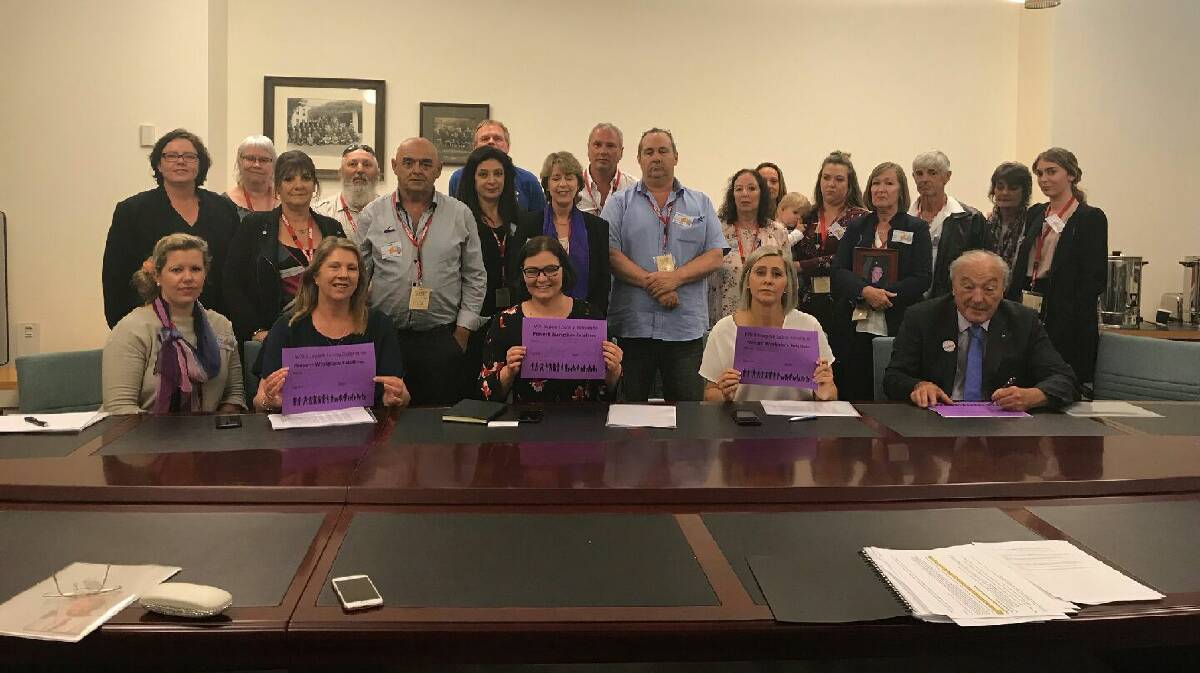 Families of workers killed have gathered in Canberra for the handing down of a workplace report in the Senate. Picture: courtesy Lana Cormie