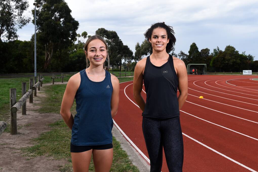 Armani Anderson with rising Australian sprint star Torrie Lewis in 2022. Picture by Adam Trafford
