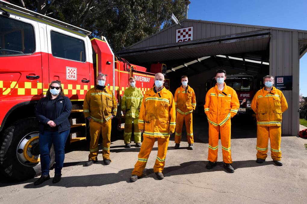 Jessica Annear, Rodney Featherston, Darcy Waller, Daryl Rowe - Captain, Max Waller, Daniel Featherston and David Morton from Invermay fire brigade are excited to receive new equipment. Photo: Adam Trafford