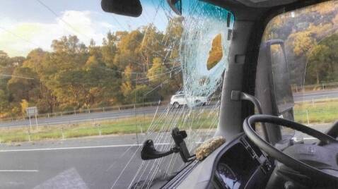 Driver 'could have died' after rock smashes through truck windscreen