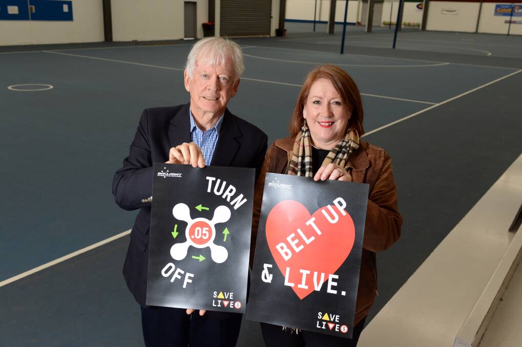 LAUNCHED: Road Safety Campaigner Donald Gibb with Ballarat Netball Association's Jo Dash. Photo: Kate Healy