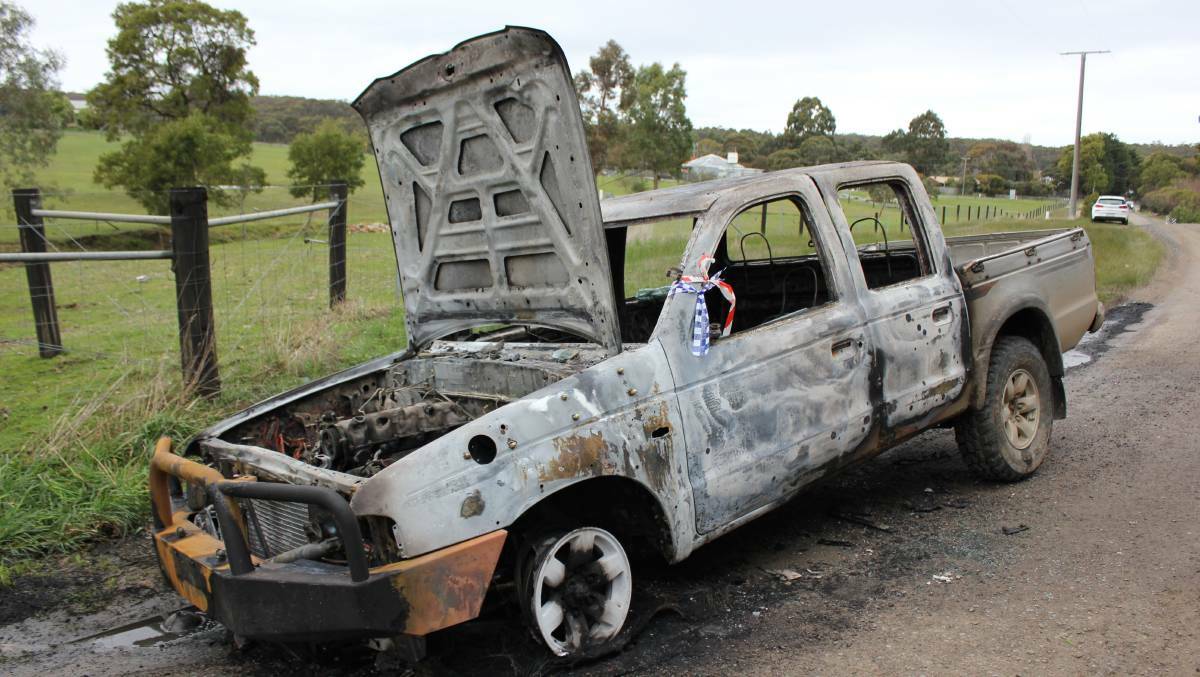 DEVASTATION: The Dridan family car was burnt out at Alkera Road after being stolen last week. 
