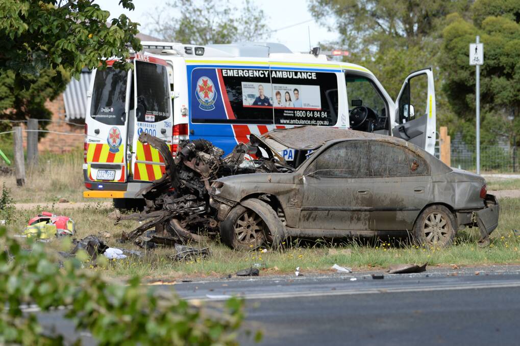 A damaged car following a crash in Ballarat. 