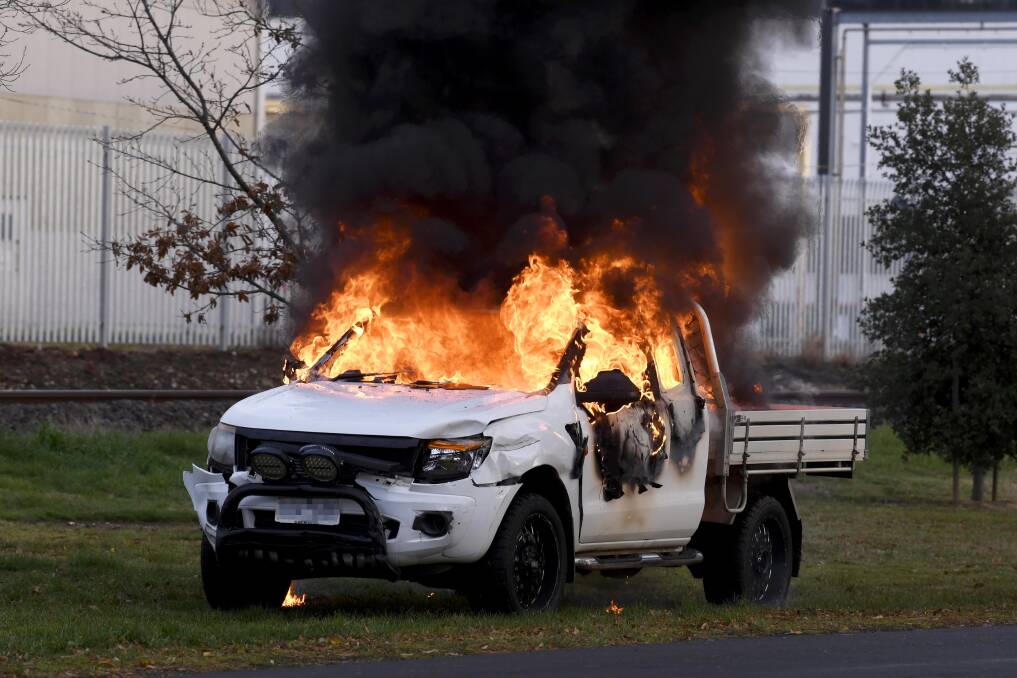 ARSON: A car fire in Soldiers Hill last May. Photo: Lachlan Bence