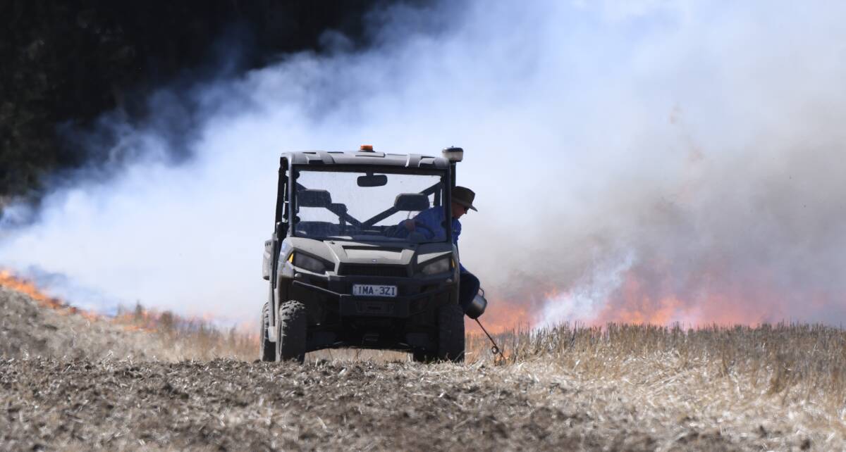 FLAMES: Farmers across the region are also conducting stubble burns, including this farmer at Windemere. Photos: Lachlan Bence 