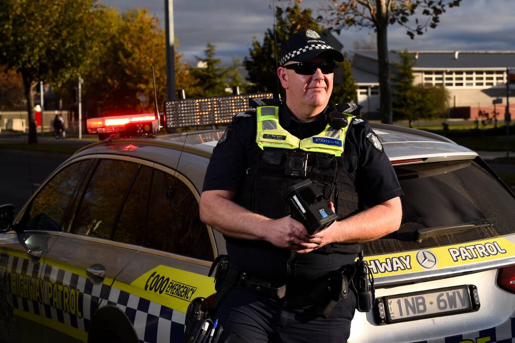 SLOW DOWN: Senior Constable Guinther Borgelt of the Ballarat Highway Patrol. Photo: Adam Trafford