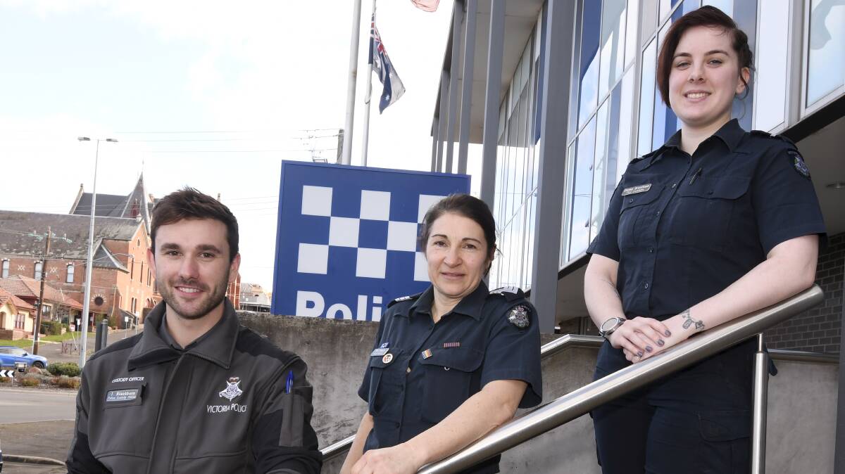 GIVING BACK: Custody officer Tarquin Blackburn with Acting Sergeant Mel Peters and First Constable Emma Grantham are all participating in the emergency services blood challenge this year. Photo: Lachlan Bence