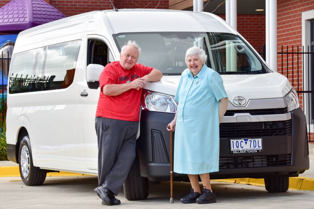 EXCITED: Raymond Shackleton and Sister Angela Caine with Mercy Place Ballarat's new bus. Photos: Brendan McCarthy