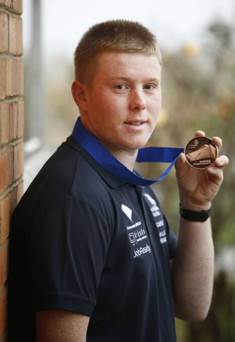 MEDAL: Paul Coon won bronze in the bricklaying category at the WorldSkills National Championships in Sydney. Photo: Dylan Burns