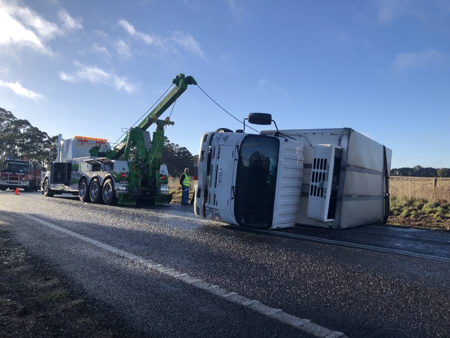 ACCIDENT: The truck rolled at Little Hampton on Wednesday morning. Photo: Helen Macdonald