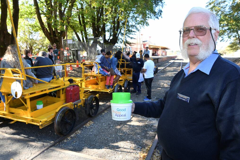 FUNDRAISER: Daylesford Spa Country Railway volunteer Keith Drury helps out on Good Friday. Photo: Lachlan Bence