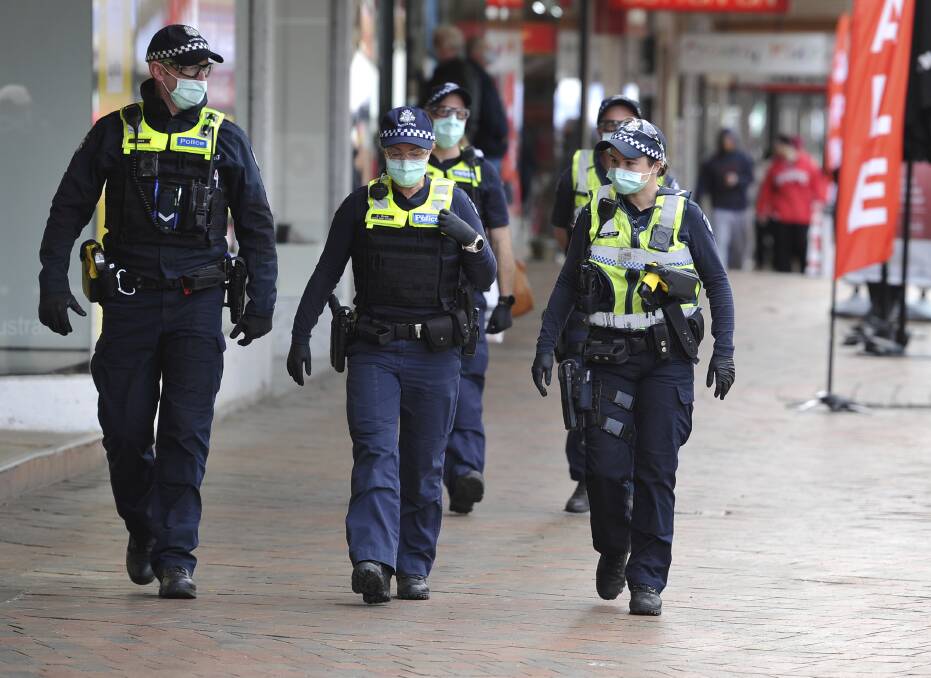 There was a significant police presence in Ballarat on Saturday morning. Photos: Lachlan Bence