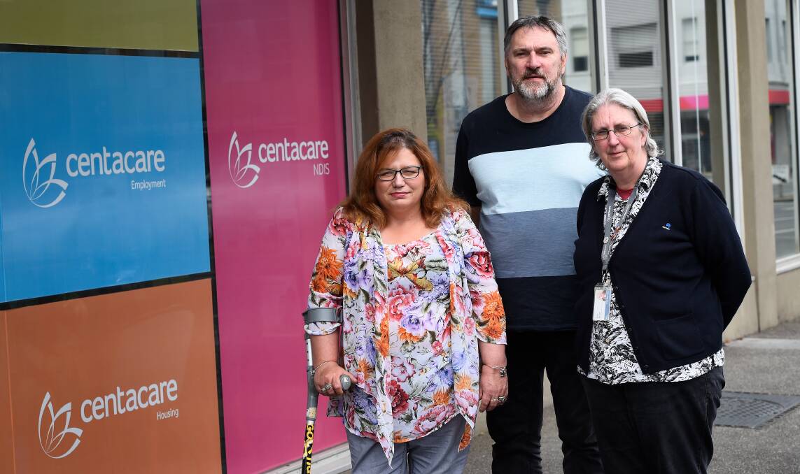 SUPPORT: Jenny Bearham has received help from the Centacare mental health planned respite program. Pictured with planned respite worker Paul Hartwood and coordinator of Centacare's mental heath services in Ballarat Sue Grant. Photo: Adam Trafford