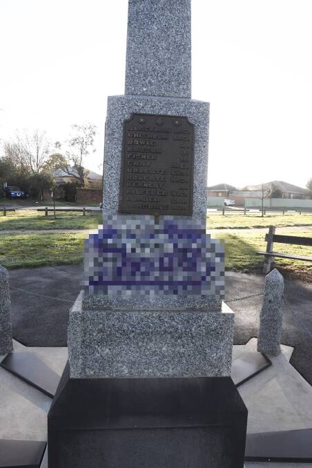 DISRESPECT: Vandals graffitied multiple areas in Miners Rest, including the cenotaph. Photos: Lachlan Bence