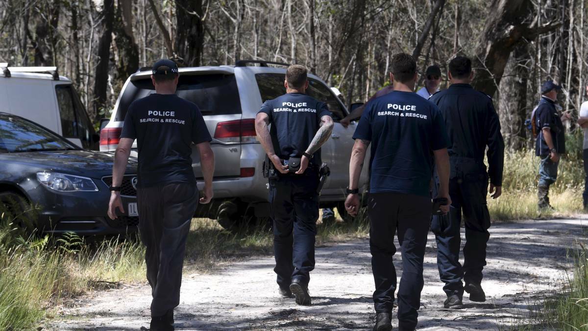 Police search for Ms Parfitt's body near Snake Valley in December 2020. Picture: Lachlan Bence