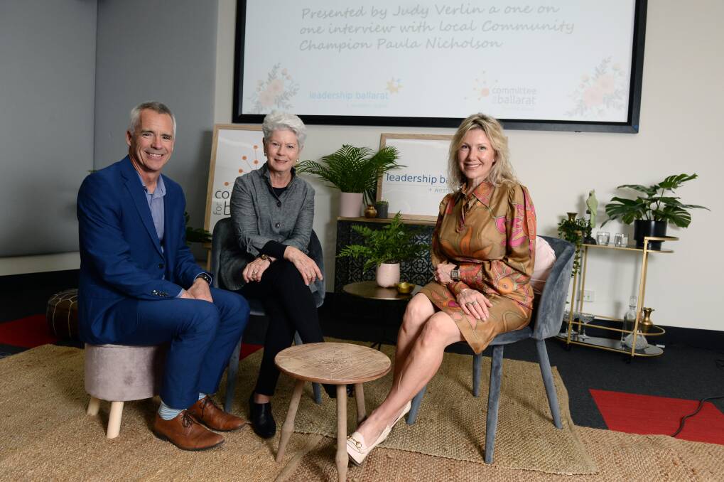 IN CONVERSATION: Committee for Ballarat's Michael Poulton, Judy Verlin and Paula Nicholson. Photos: Kate Healy