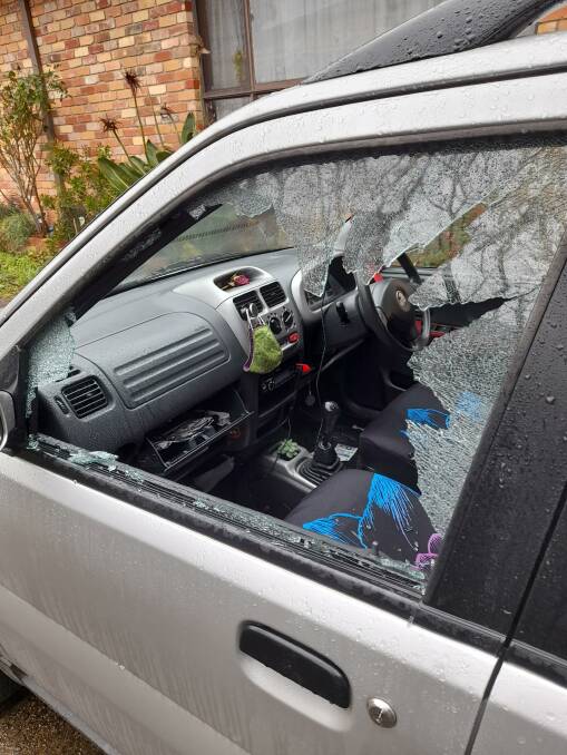 Two windows were smashed on Rose's car. Photo: Supplied