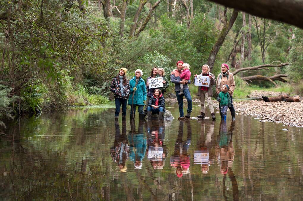 Some of the 200 members of Wombat Forestcare met on the Lederderg River
near Blackwood to discuss their hopes for the Wombat Forest to be
reclassified as a National Park. Picture: Sandy Scheltema