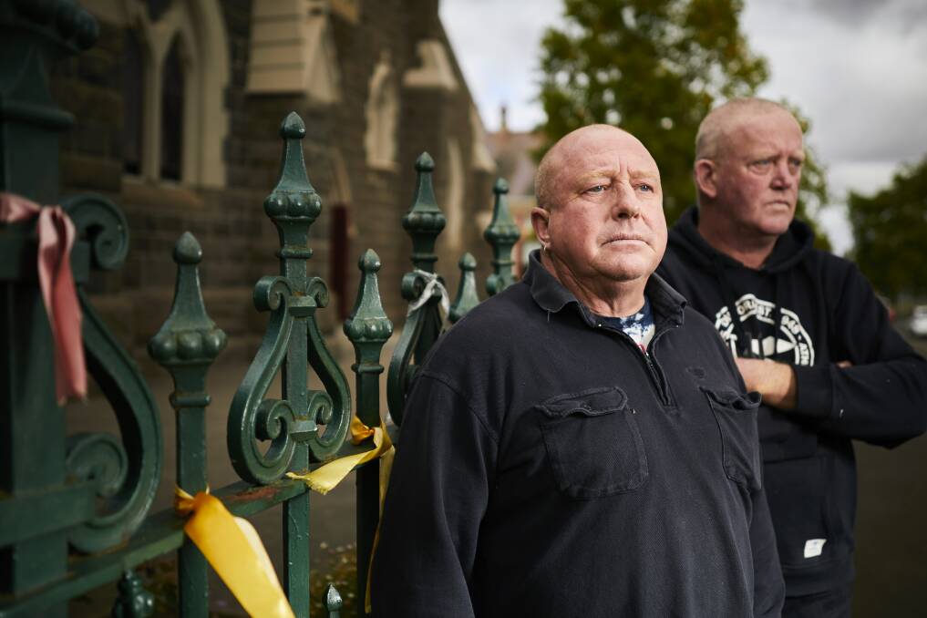 Survivors Tony Wardley and Dominic Ridsdale at St Alipius Parish in Ballarat East. Picture: Luka Kauzlaric. 
