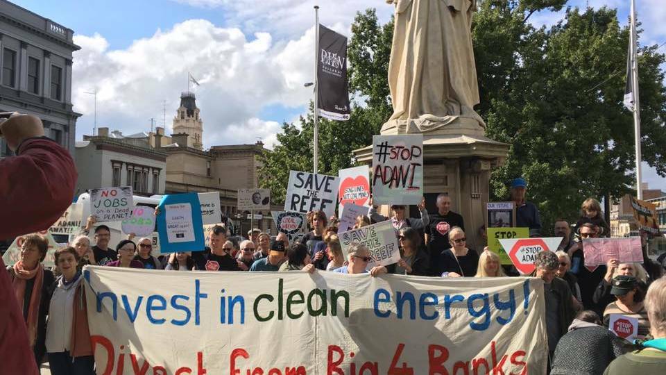 A rally against Adani coal mine in Ballarat was attended by about 100 locals.