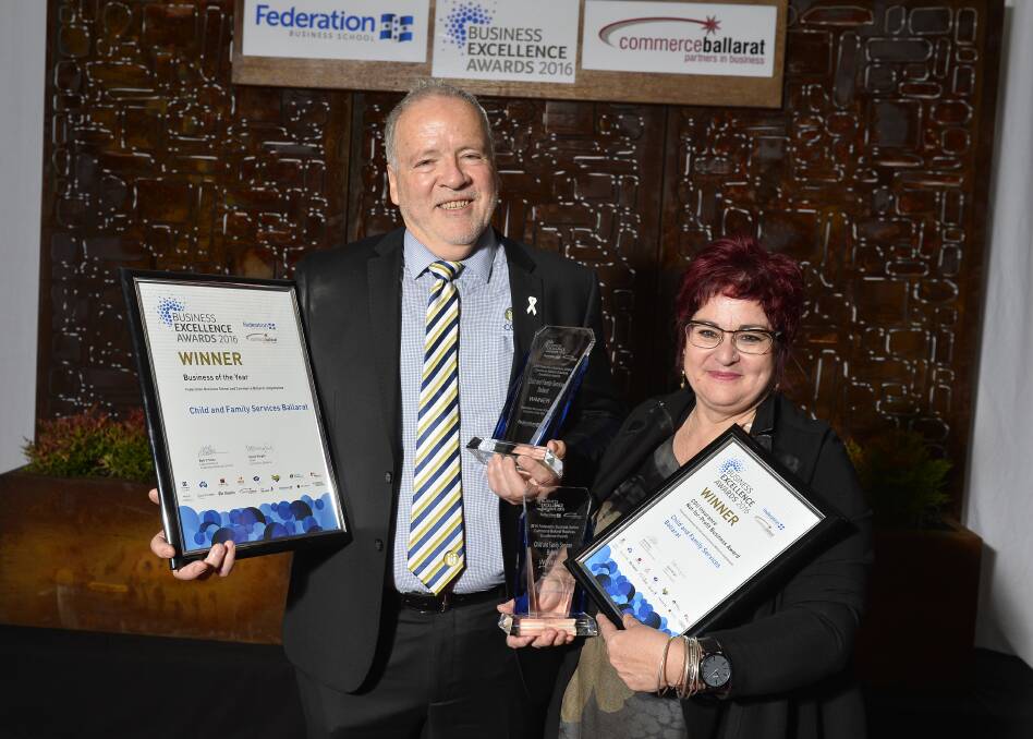Business of the year: Child and Family Services chief executive officer Allan Joy and president Gayle Boschert. Picture: Dylan Burns.