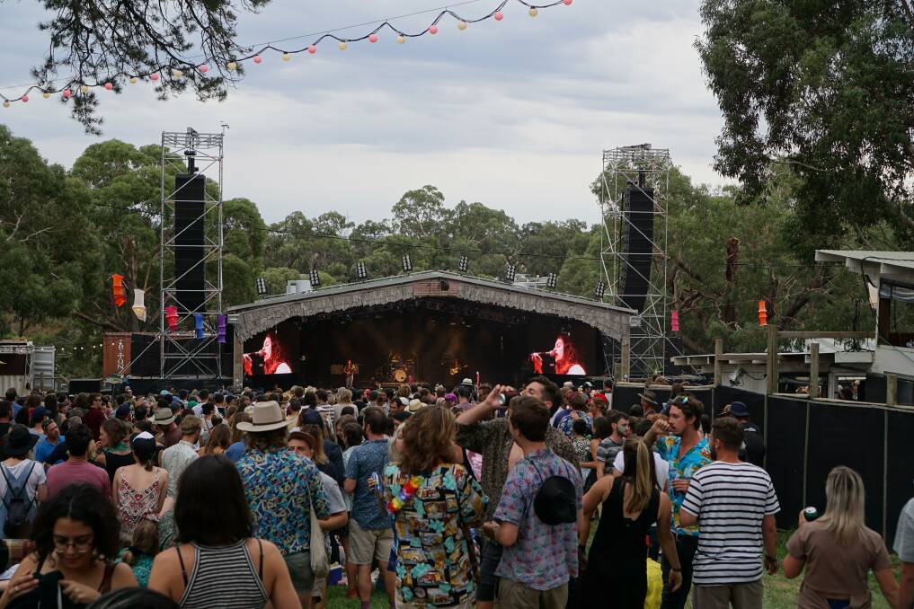 GOLDEN PLAINS: American singer-songwriter Kurt Vile plays at Meredith's Golden Plains Festival. Melbourne pop-singer Olympia earned hundreds of boots in the air when she performed on Sunday. Picture: Jessica Abad Kelly.