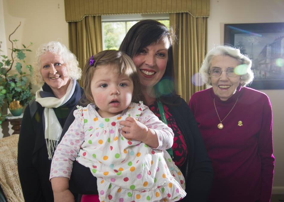 CWA dinner branch: Sandy Mangan, Fiona Darby with baby Billie Mae, and Audrey Mather. Picture: Luka Kauzlaric.