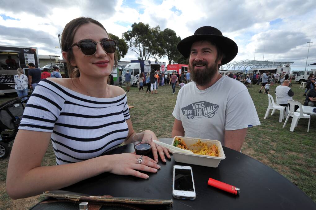 Truckers: Zoe and Ben Koulloutas at Ballarat Food Truck Carnival on Friday evening. The carnival saw over 4000 people through the gates on its first night on Thursday. Picture: Lachlan Bence.