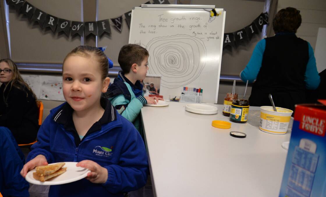 Mount Clear Primary School pupil Bella Dwyer takes a seat at the school's breakfast club. Picture: Jessica Black.