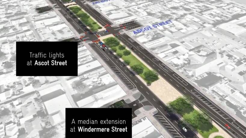 A screen grab from a YouTube rendering of the Sturt Street changes