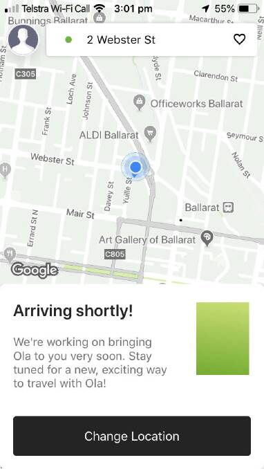 Ola ride-sharing service delayed in Ballarat