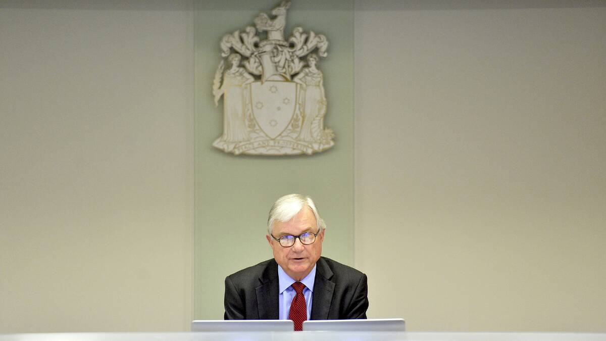 REPORT: Commissioner Justice Peter McClellan during the opening address at the Royal Commission into Institutional Responses to Child Sexual Abuse. Picture: Jeremy Piper.